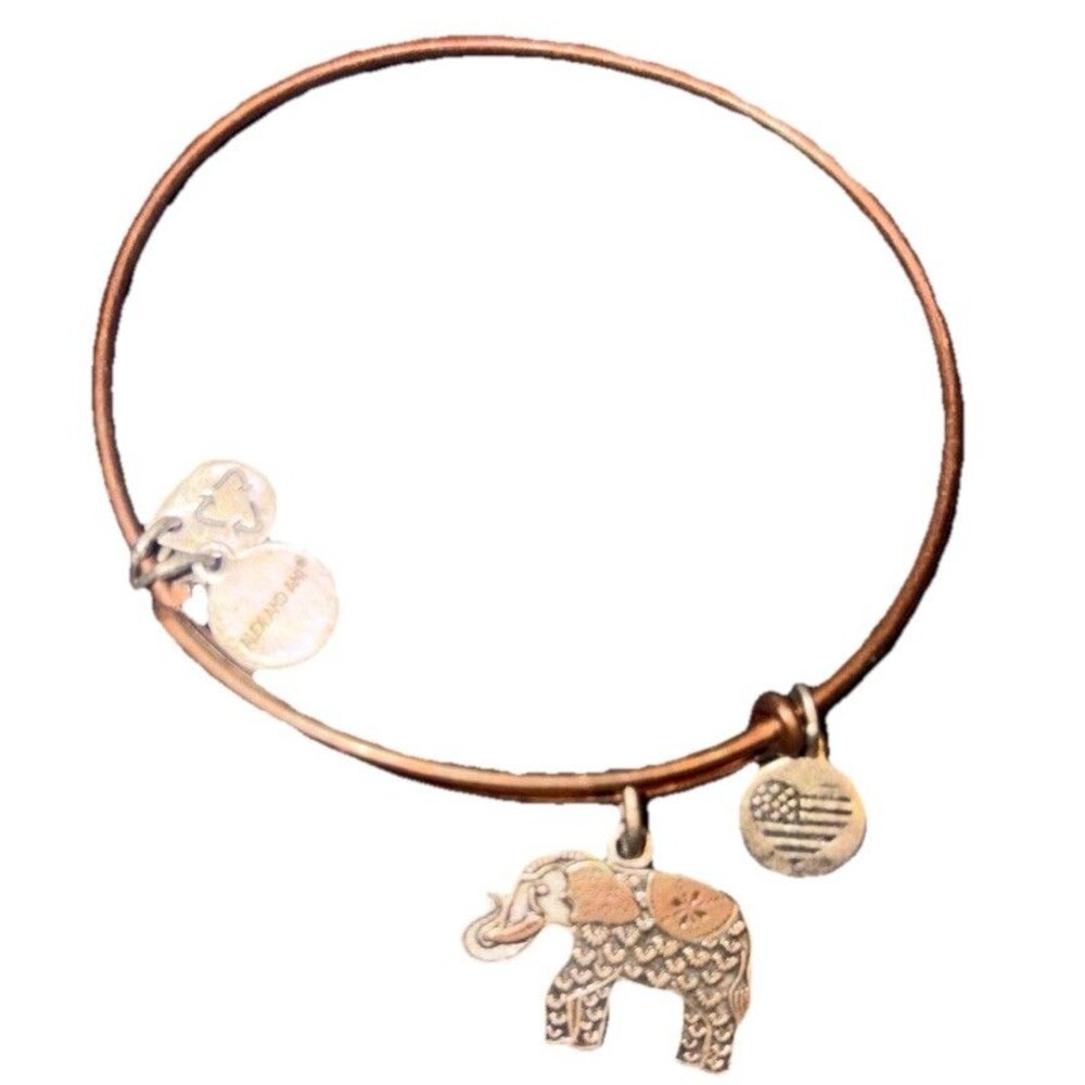 Alex Ani Path of Symbols Expandable Bangle Rose Gold, Elephant Charm NWT